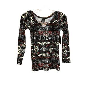 Linda Michael Women's Size Small Top Long Sleeve Patterned Black New With Tags